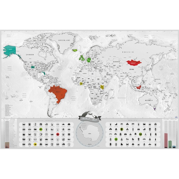 Harta razuibila a lumii - XL 90x60 cm - Silver Blanc