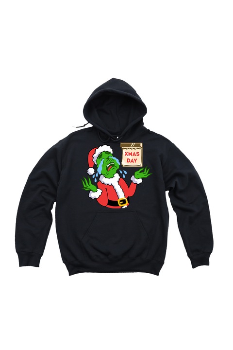 Дамска коледна качулка Grinch Xmas day, стандартна кройка, памук, Черен
