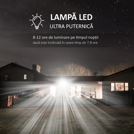 Proiector Led cu panou solar si telecomanda, senzor de lumina, 300W