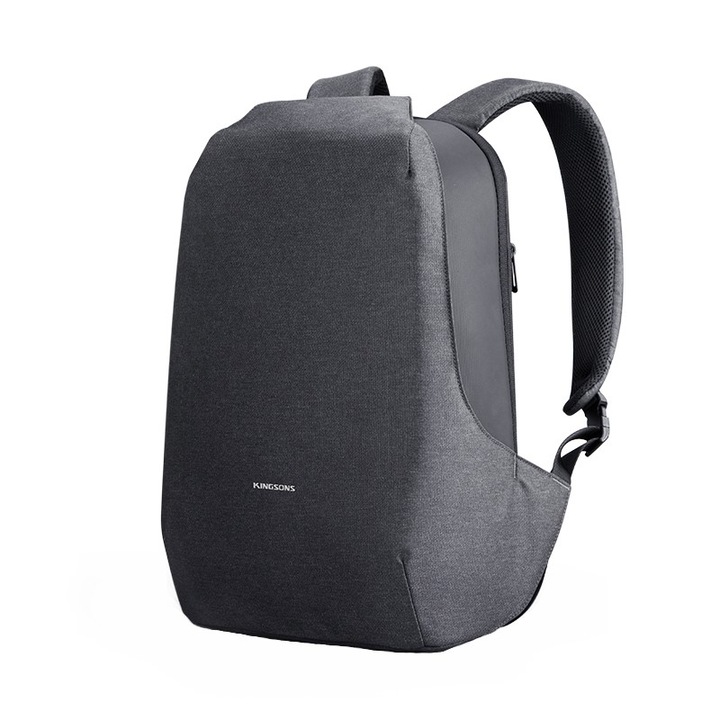 Rucsac laptop 15.6", cu port de incarcare USB, sistem antifurt TSA si deschidere la 180 grade, Kingsons, 31x16x46 cm, Gri inchis