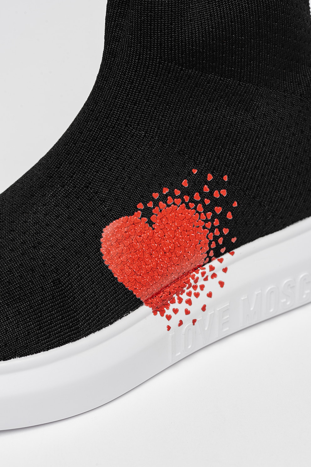 Love Moschino, Pantofi sport tip soseta tricotata cu imprimeu cu