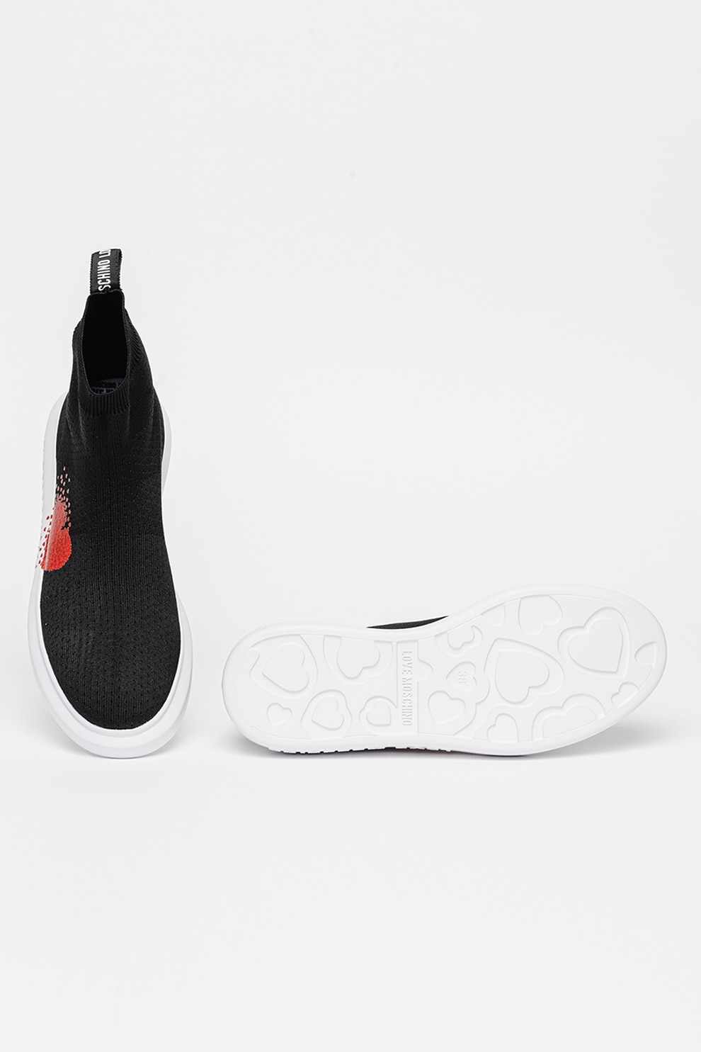 Love Moschino, Pantofi sport tip soseta tricotata cu imprimeu cu