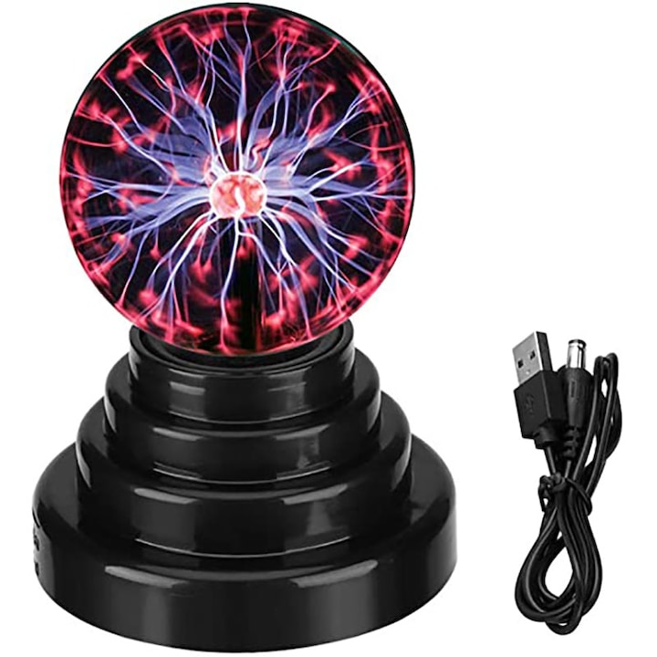 Bomstom Plazma gömb lámpa, érzékelős, 0,5 W, USB, 80x80x140 mm, fekete
