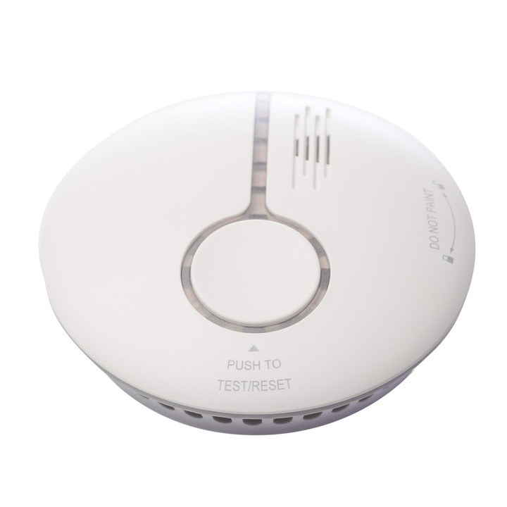 Интелигентен детектор за дим, SmartVilla, WIFI 2.5 GHz, Обхват 30 кв.м, Телефонна аларма, Бял, Пластмасов