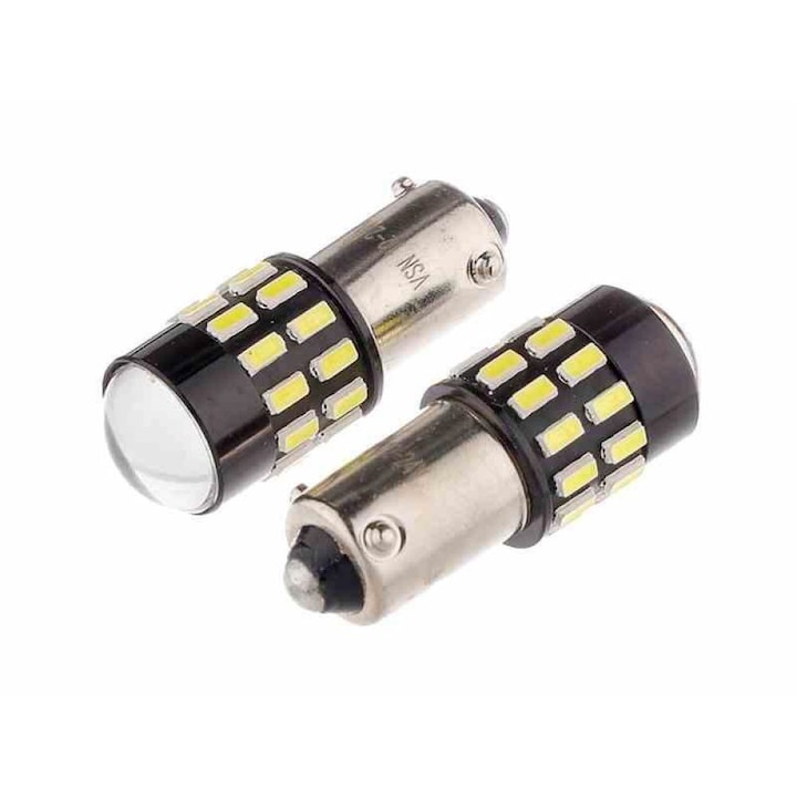 Комплект LED крушки Carmotion, VISION H21W BAY9s, 12 / 24V, 30x 3014 SMD, Неполярна, CANBUS, бяла, 2 броя