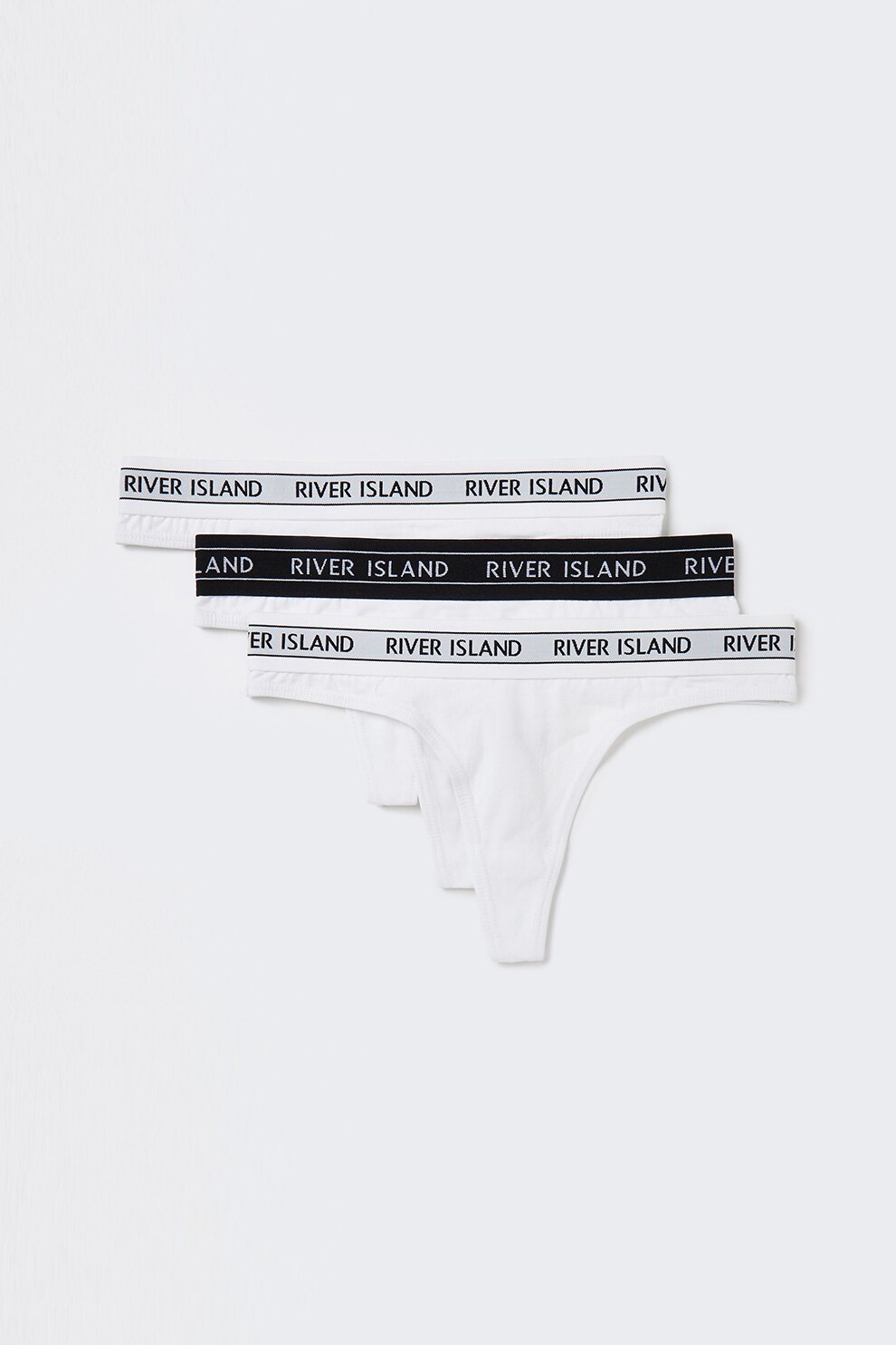 RIVER ISLAND, Set de chiloti tanga cu banda logo in talie - 3 perechi, Alb,  L - eMAG.ro