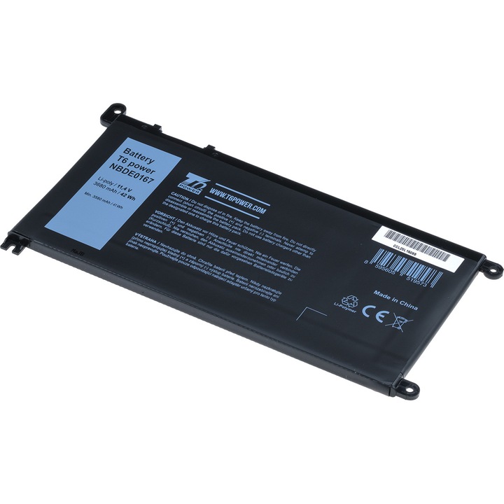 Baterie Laptop, T6 Power, compatibila cu 84 de modele Dell, Lithium-Polymer, 3680 mAh, 42 Wh, 11.4 V, 176 x 91 x 5.7 mm