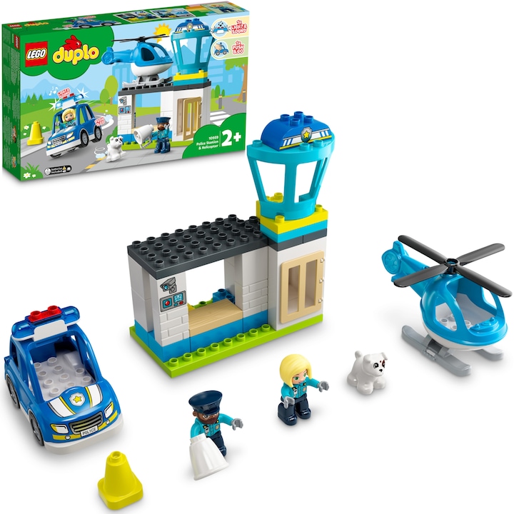 LEGO DUPLO Town 10959 Rendőrkapitányság és helikopter játékautóval, játékok kisgyermekeknek