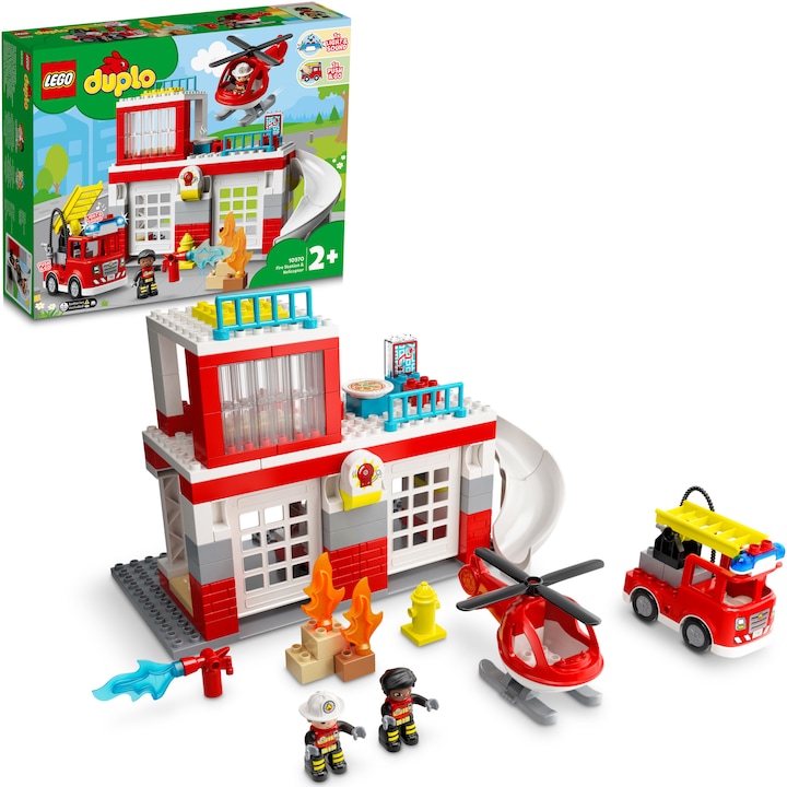 LEGO DUPLO Town 10970 Tűzoltóállomás és helikopter játékkészlet játékautóval, fejlesztőjáték
