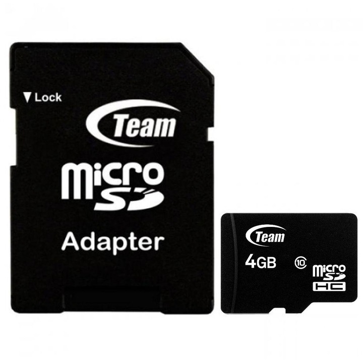 Карта памет TEAM micro SDHC, 4GB, Class 10, SD адаптер