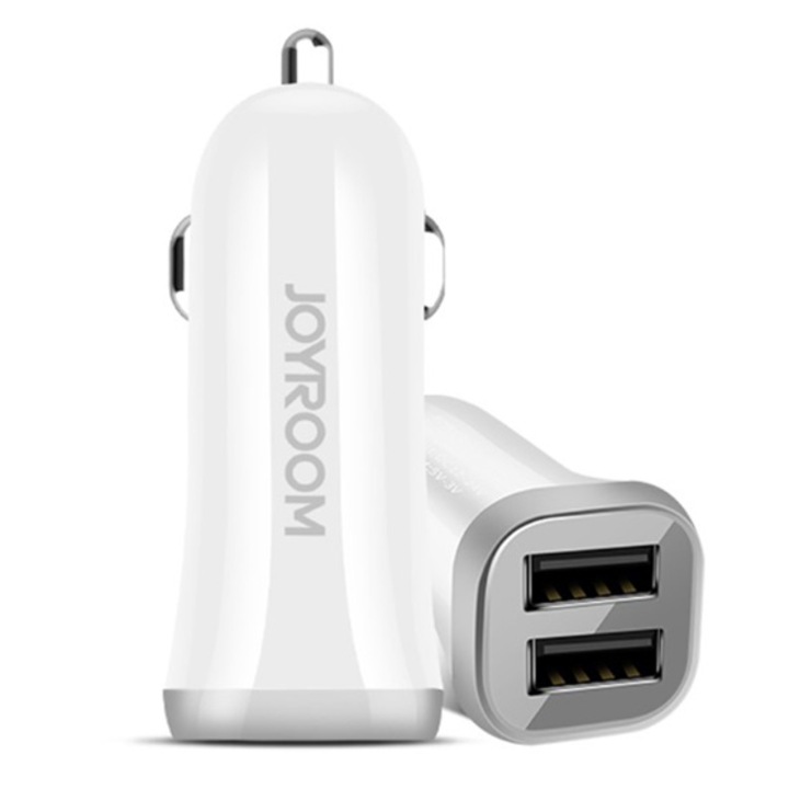 Joyroom Autós Töltő 2 X Usb Aljzat, 5V / 3100Ma, Led Kijelző, Fehér