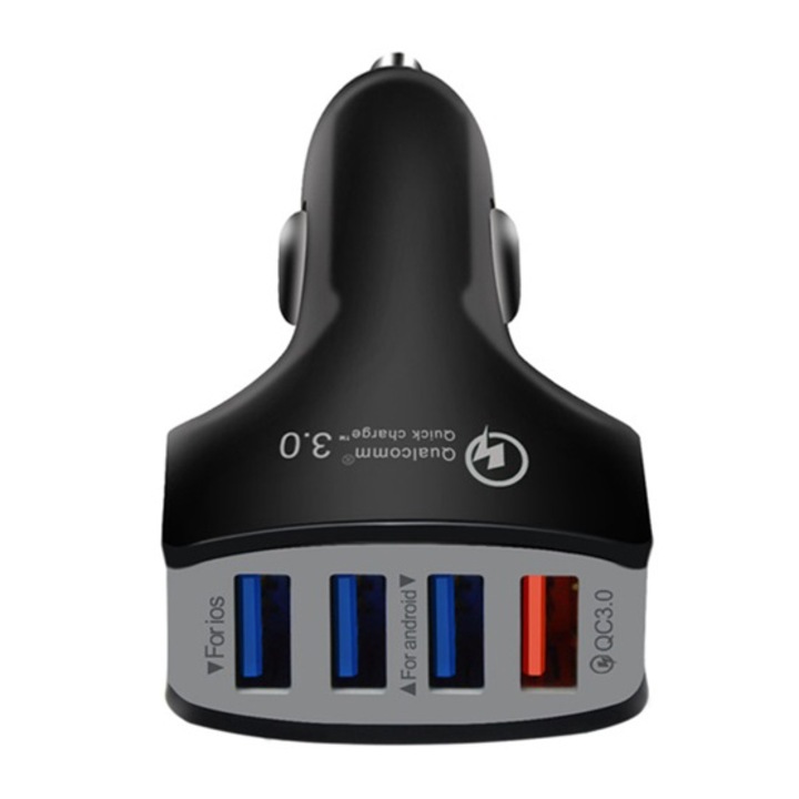 Gigapack Autós Töltő 4 X Usb Aljzat, 5V / 3500Ma, 35W, Pd Gyorstöltés Támogatás, Fekete