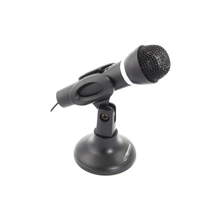 Microfon cu suport reglabil si detasabil, conector Jack 3.5 mm, cablu 1.5 m, Negru