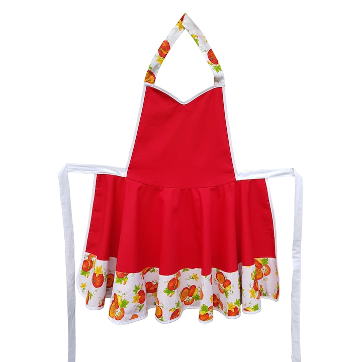 Sort handmade chic rosu cu aplicatie imprimeu dovlecei ornamentali
