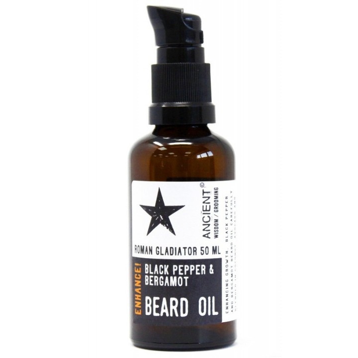 Ulei de barba natural cu bergamota si piper Roman Gladiator, 50ml - Ancient Wisdom