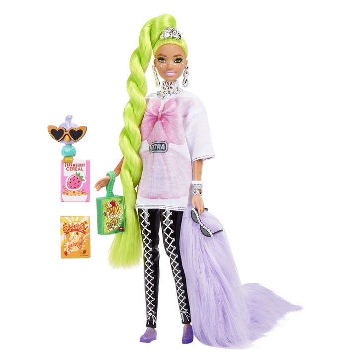 Barbie Extra Style baba, neonzöld