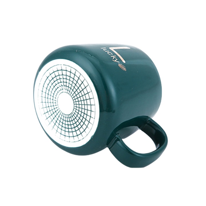 OEM Kerámia bögrekészlet, melegítéssel, arany "Lucky" felirattal, 350 ml, zöld