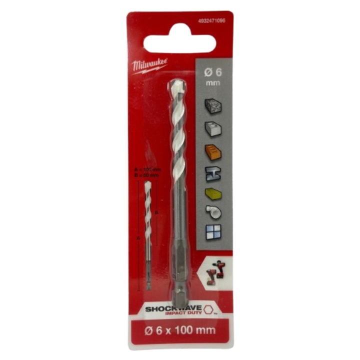 Burghiu pentru aplicatii multi material, 6.0x100mm, Milwaukee