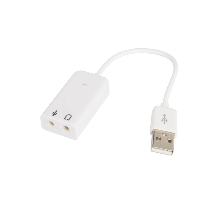 Placa de sunet USB 7.1, adaptor pentru casti si microfon, Alb