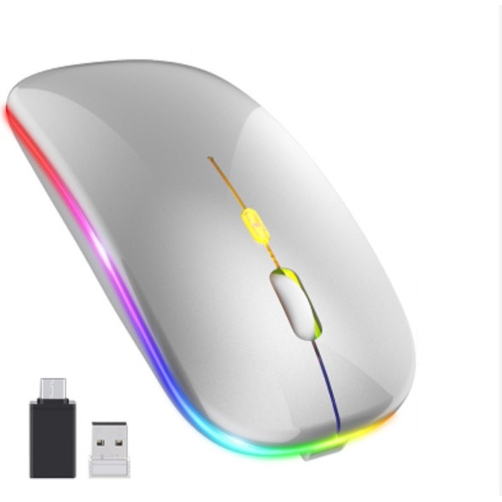 Bluetooth мишка, презареждаема, 7 цвята, сребриста
