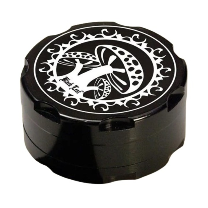 Grinder tutun plante, Black Leaf in cutie, Ciuperca, aluminiu negru, 2 Parti, Diametru 38mm