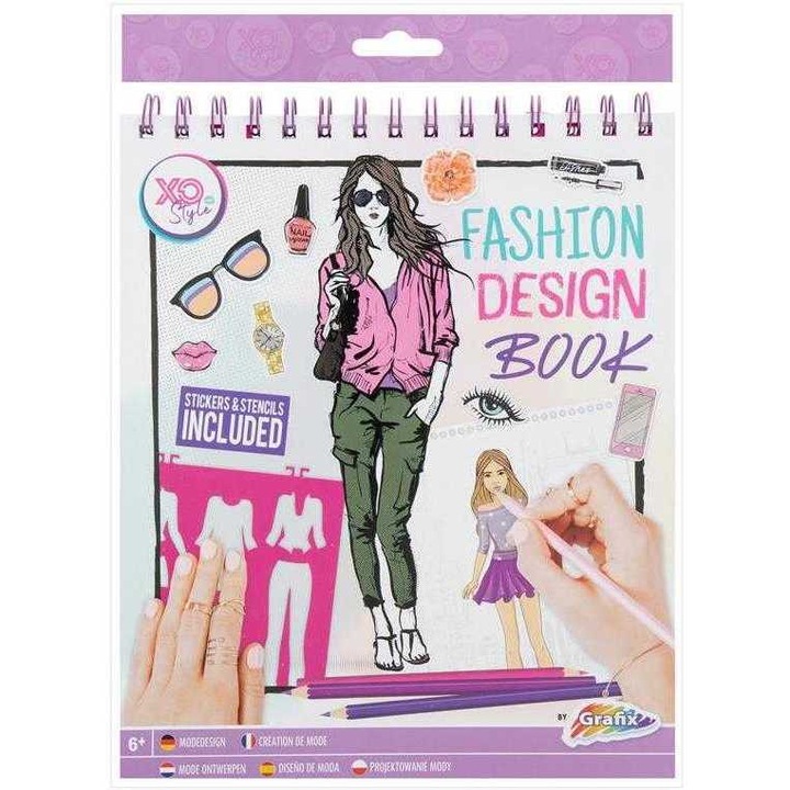 Carte de colorat Fashion Design Book cu stickere si sabloane incluse, Grafix