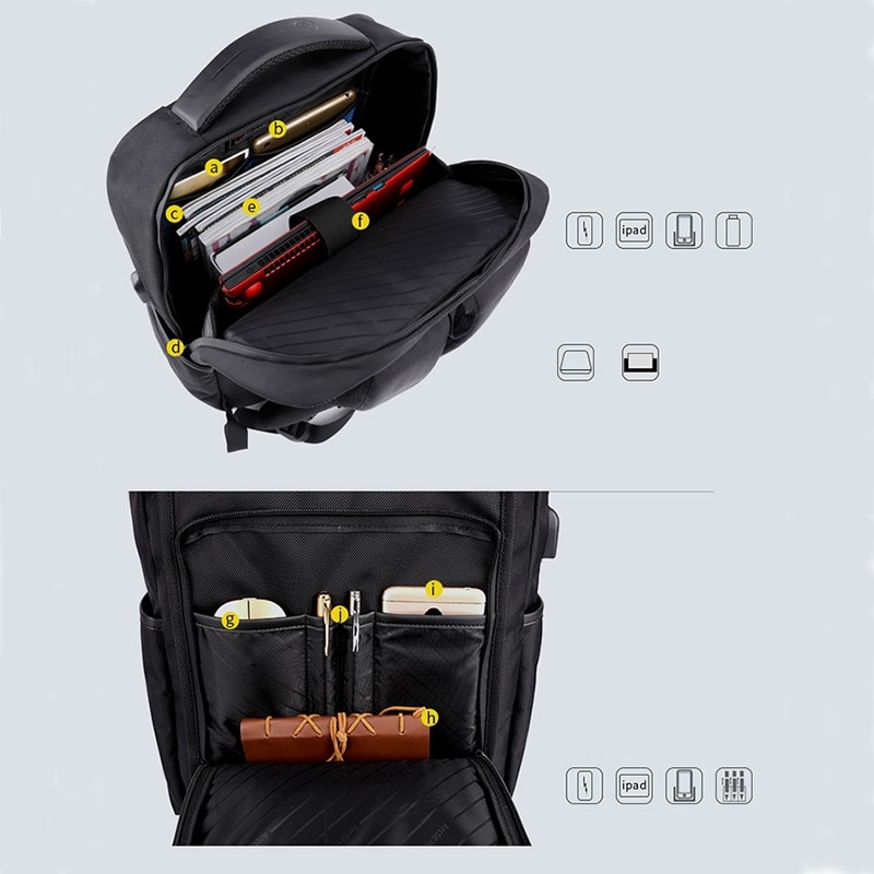 Rucsac laptop 15.6", impermeabil, cu port incarcare USB, Arctic Hunter, 47x35x17 cm, Negru