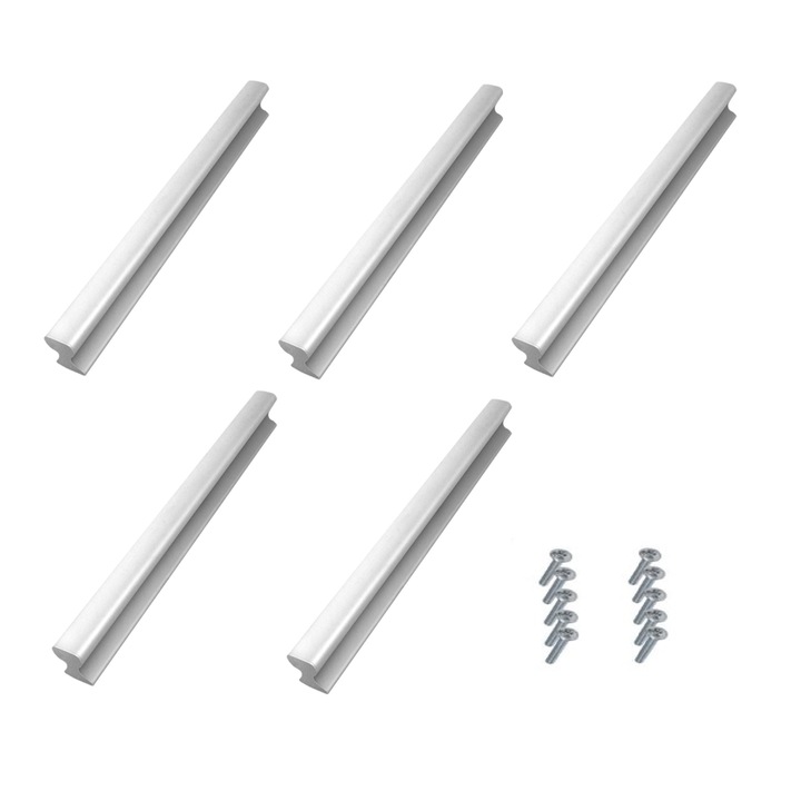 Set 5 manere aluminiu ondulat plin 180 mm lungime, distanta gauri 160 mm cu suruburi de fixare