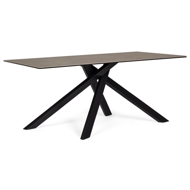 Masa cu picioare din fier negru si ceramica maro Messier 180 cm x 90 cm x 76 h