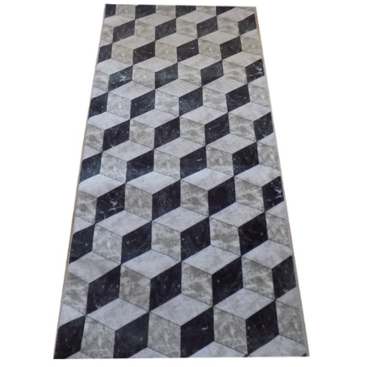 3D килим против плъзгане, бежов/черен, полиестер 80 x 300 cm