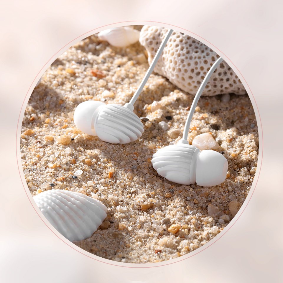 Casti in ear cu microfon si volum control, Design de perla model Deep bass cu conector Jack 3.5 mm, White