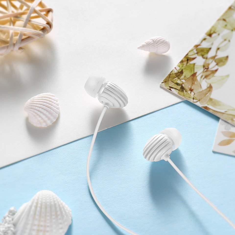 Casti in ear cu microfon si volum control, Design de perla model Deep bass cu conector Jack 3.5 mm, White