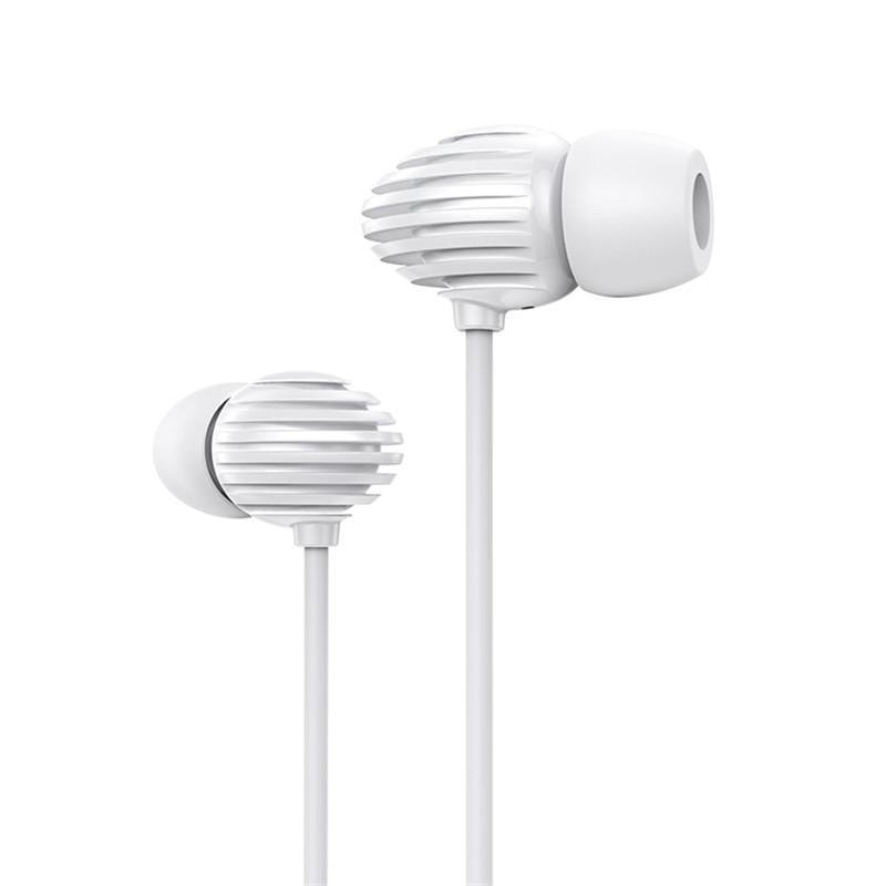 Casti in ear cu microfon si volum control, Design de perla model Deep bass cu conector Jack 3.5 mm, White