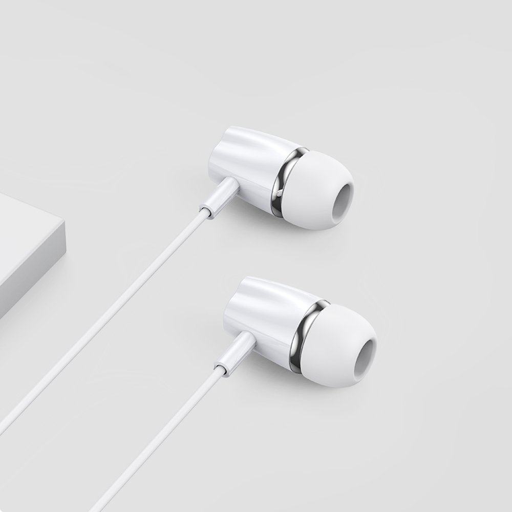 Casti audio, Joyroom, JR-EL114, Alb, In-Ear, Conector mini jack 3,5 mm, Microfon incorporat, Telecomanda, Cablu 1,2 m