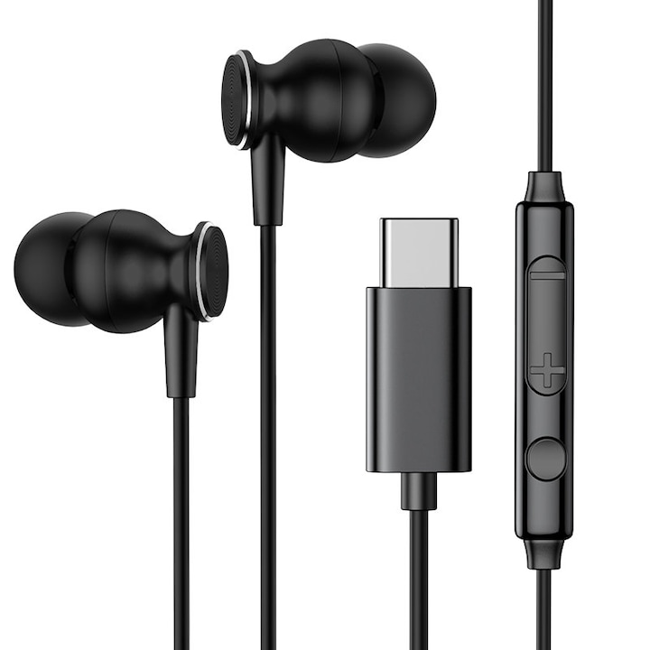 Слушалки за поставяне в ушите с микрофон, USB-C, Boom усилване на басите, HUR-BBL6431