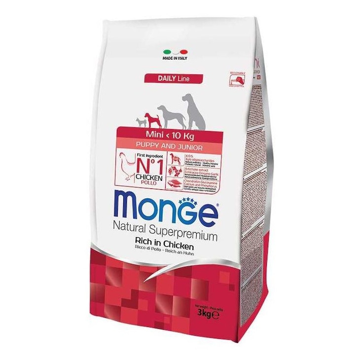 Hrana uscata pentru catelusi de talie mica, MONGE Mini Puppy&Junior, bogat in pui 800g