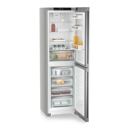 Combina frigorifica Liebherr KGNsff 57Z04 Pure, NoFrost, EasyFresh, 359 l, Clasa F, H 201.5 cm, SteelFinish, Silver