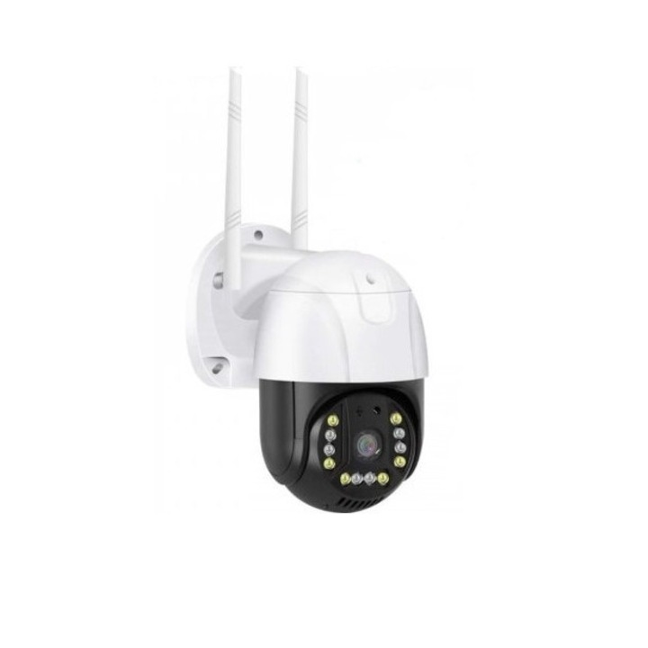 Куполна камера за наблюдение Kynexi, 4G Връзка, 1080p, Сензор за движение, IP66, 12 Светодиода, Нощно виждане, Бял/Черен