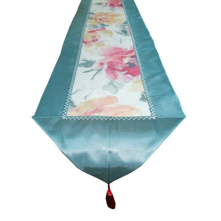 Traversa de masa Casa Bucuriei, model Floral, multicolor, tafta, 35cm x 150 cm, doua fete