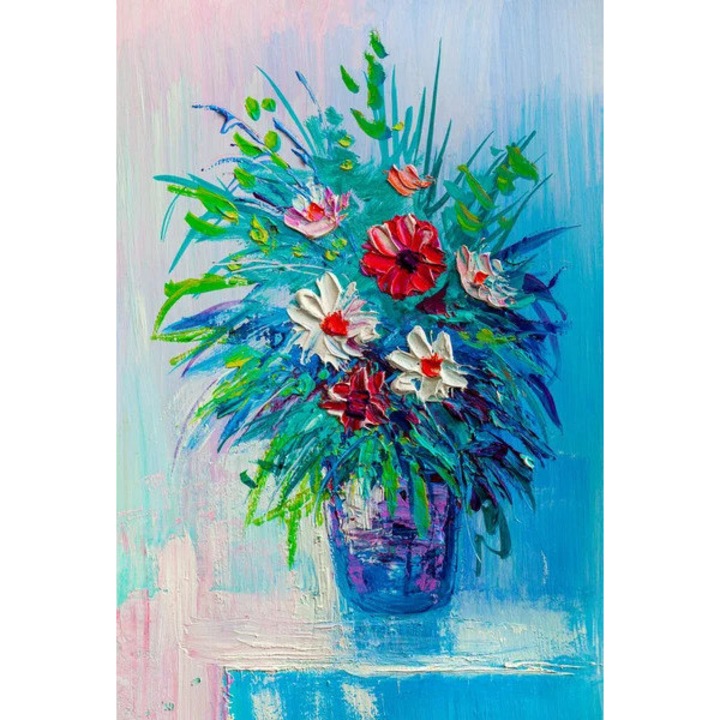 Printly, Olajfestmény csokor virágok impresszionista, Vászonfestmény, 100 cm x 70 cm