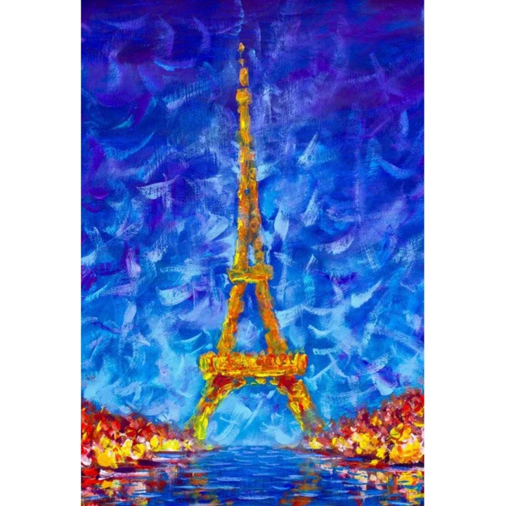 Printly, Ragyogó éjszakai Eiffel-torony kék, Vászonfestmény, 100 cm x 70 cm