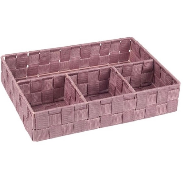 Organizator sertar, impletit, roz, 4 compartimente, 33 x 24 x 7 cm