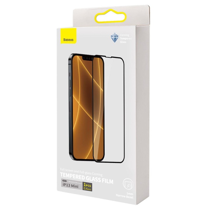 Baseus iPhone 13 mini 0.4 mm CW-HY Teljes kijelzős, Teljes üveg, éleken erősített üveg (2db / csomag