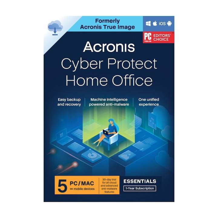 Електронен лиценз Acronis Cyber Protect Home Office Essential 5 PC/MAC 1 година