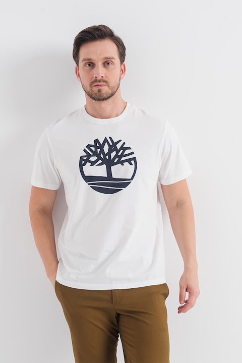 Timberland, Тениска Kennebec River Tree от органичен памук с лого, Бял/Ултрамарин синьо