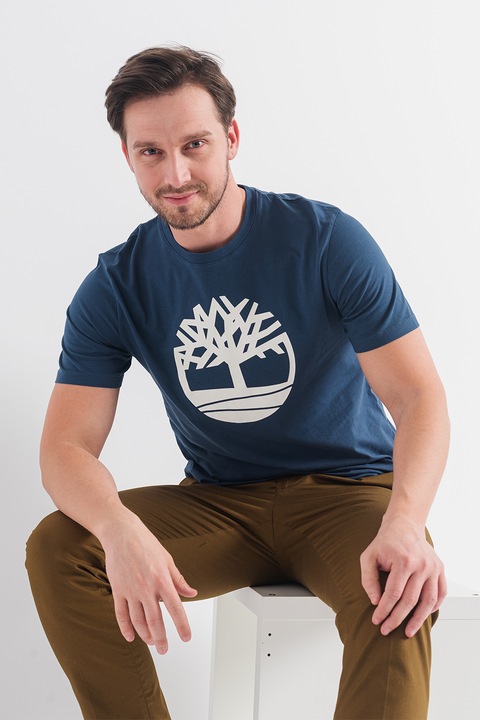 Timberland, Тениска Kennebec River Tree от памук с лого, Тъмносин