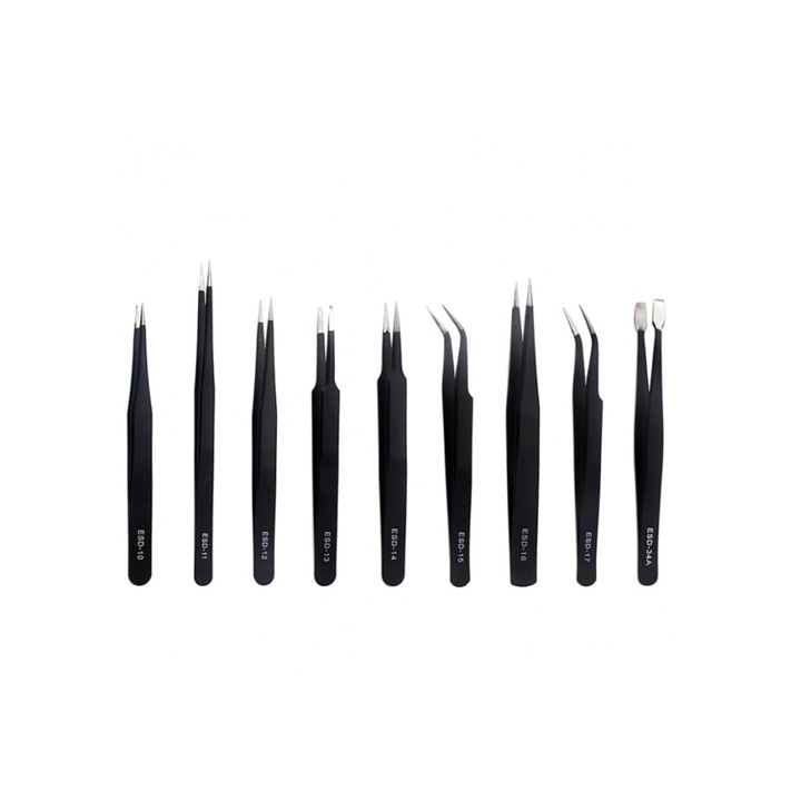 Kit 9 in 1 pensete antistatice pentru reparatie dispozitive cu husa depozitare, Negru