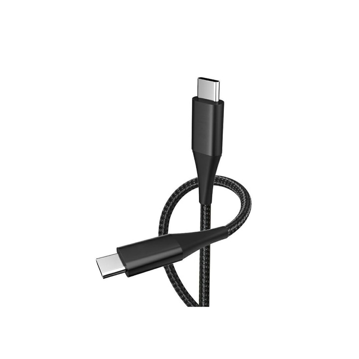 Кабел за зареждане и прехвърляне на данни от USB-C към USB-C, Дължина 3 м, Подсилен, Черен