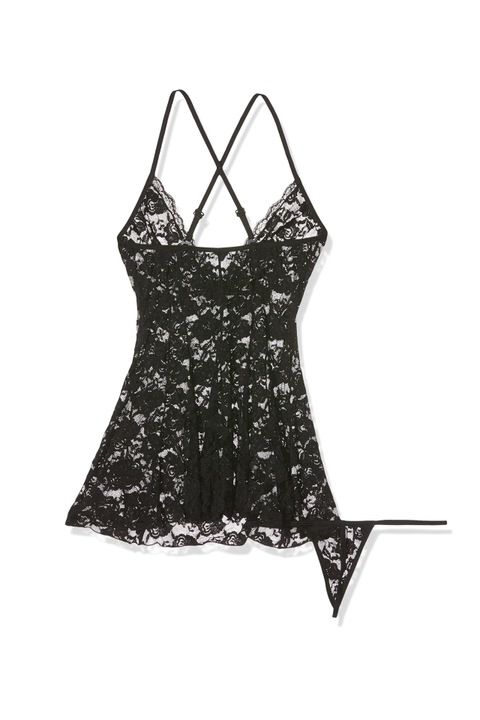 Avanua 602489 10-245/247 Set camasa de noapte si lenjerie de corp din doua piese, negru, S/M