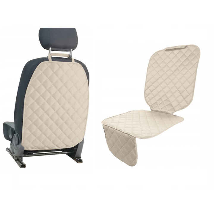 Комплект 2 калъфа METRU PATRAT, Автомобилни, Универсални, Калъф за облегалка на предна седалка и калъф за детско столче, Крем